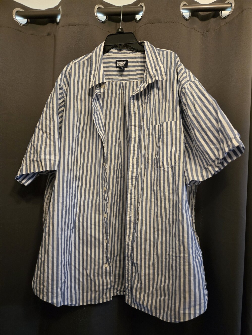 Lands' End Men's 3XL Tall Blue White Striped Button Front Shirt | Traditional Fi